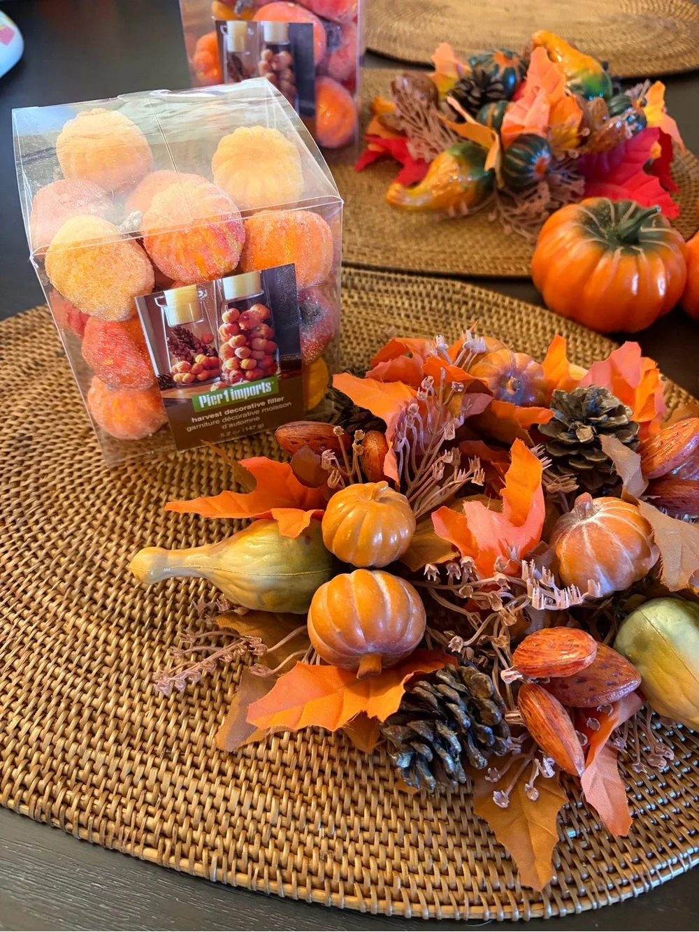 Huge Fall Decor Lot Pier 1 Flocked Pumpkins Vintage Wicker Place Mats ETC